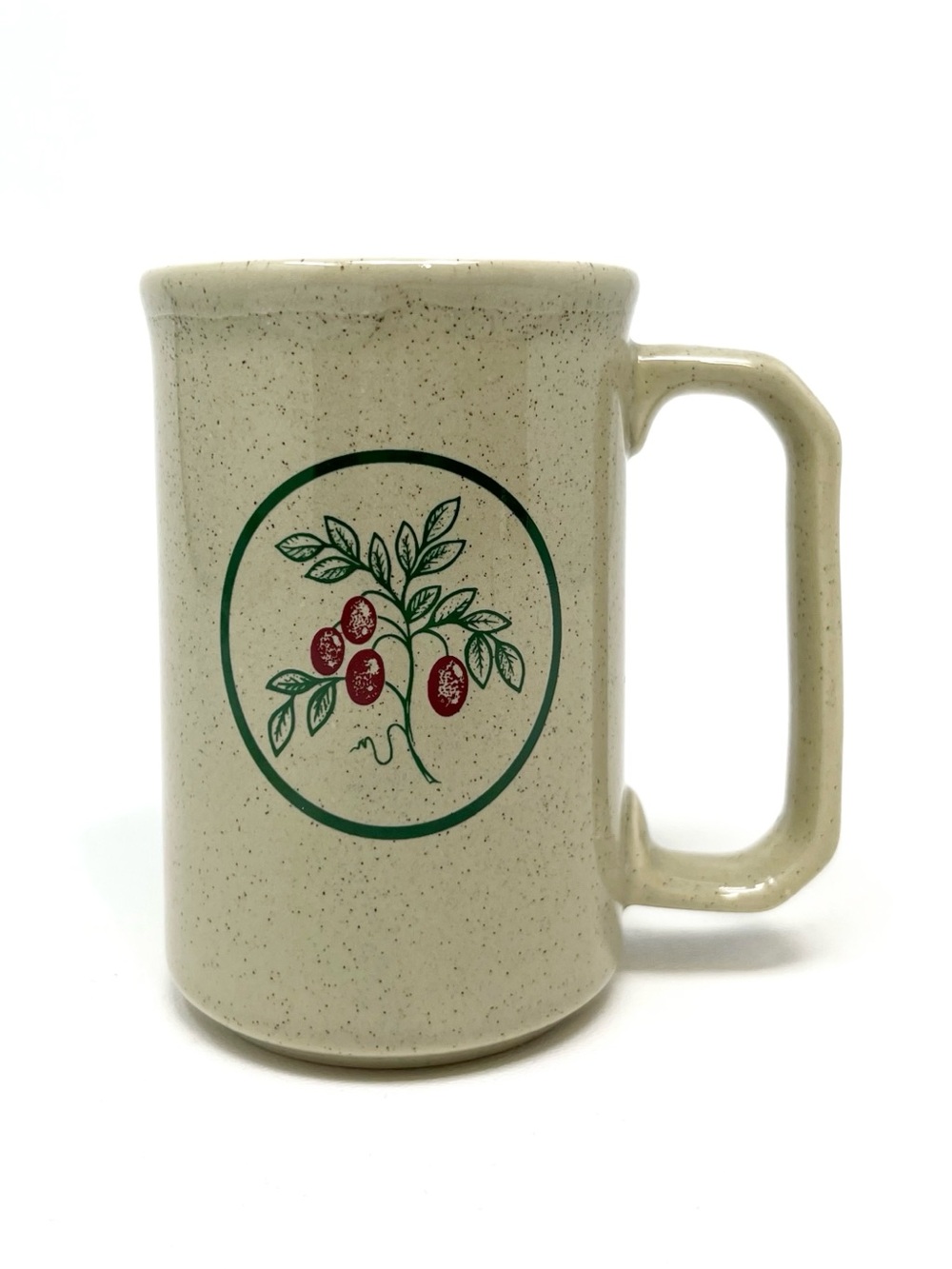Vintage TAMS Coffee Mug 12 oz. Stoneware Coffee Bean Plant Speckled Oatmeal EUC